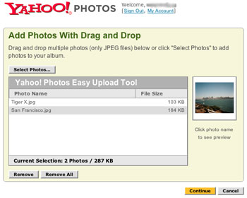 Dragâ€™nâ€™Drop File Upload Screen at Yahoo Photos