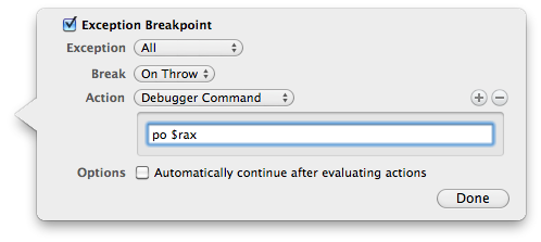 ExceptionBreakpointWithDebuggerCommand